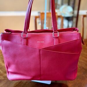 Cole Haan (for American Airlines) Red Leather Travel Tote w/ Pockets Galore